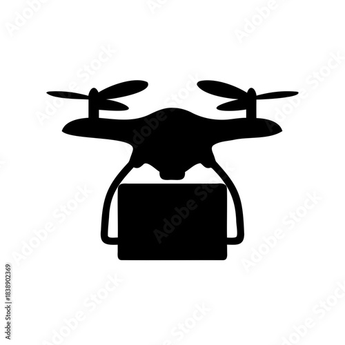 Drone delivering package icon: aerial shipping service technology