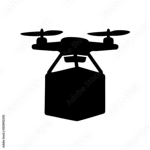 Drone delivering package icon: automated shipping service