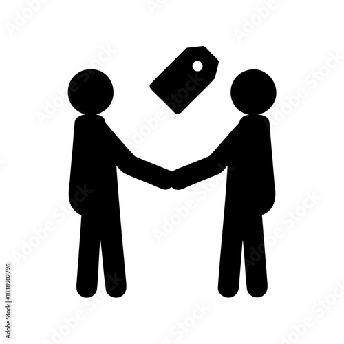 Business deal handshake with price tag icon illustration