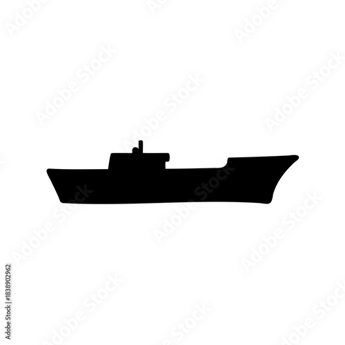 Silhouette of a cargo ship sailing, shipping and global transport