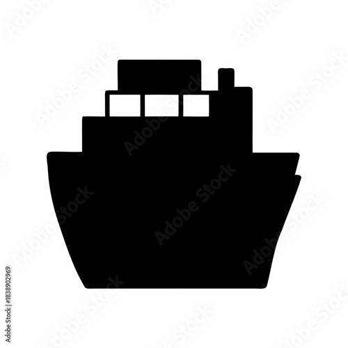 Black silhouette icon of a cruise ship or vessel graphic