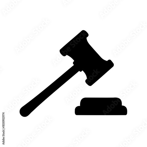 Black silhouette of judge's gavel and sound block icon