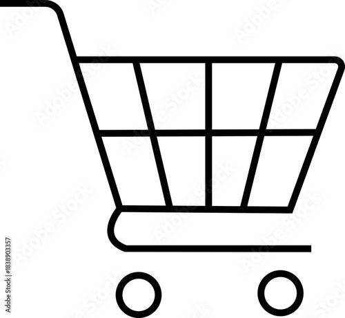 Shopping cart icon in black line style, retail trolley basket symbol pack with ecommerce market store shopping outline graphics, commercial purchase UI element