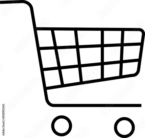 Shopping cart icon in black line style, retail trolley basket symbol pack with ecommerce market store shopping outline graphics, commercial purchase UI element
