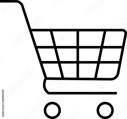 Shopping cart icon in black line style, retail trolley basket symbol pack with ecommerce market store shopping outline graphics, commercial purchase UI element