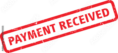 Red Payment Received Rubber Stamp, Angled View on White Background, Finance Concept