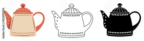 Isolated vector illustration of teapots and kettle