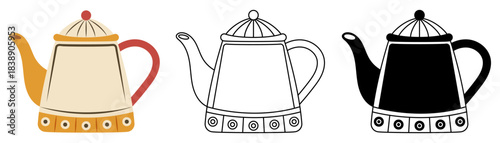 Isolated vector illustration of kettle and teapots showing stylish brewing container elements