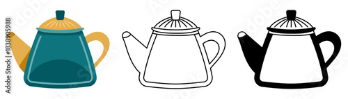 Teapots and kettle isolated vector illustration displaying clean minimal kitchen utensil design