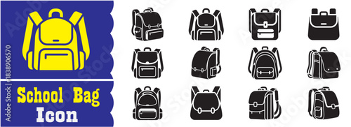 Set of School bag icon, School bag vector collection