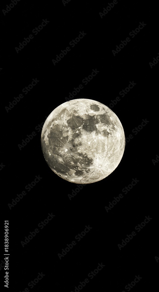 Obraz premium A luminous full moon shining brightly in a dark, clear night sky, offering a celestial view of the textured surface and deep space ,disk ,satellite ,night