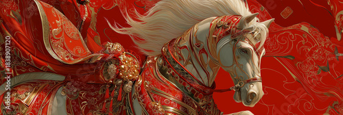 White Horse With Red Festive Lunar Design