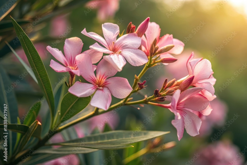Obraz premium A macro photograph of Nerium oleander flowers in full bloom,