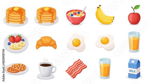 Wholesome Breakfast Feast Colorful Food Icons for Healthy Start to the Day