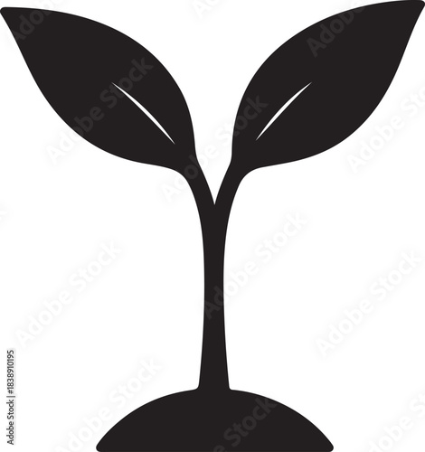 Minimalist sprout icon, young plant seedling, growth concept.