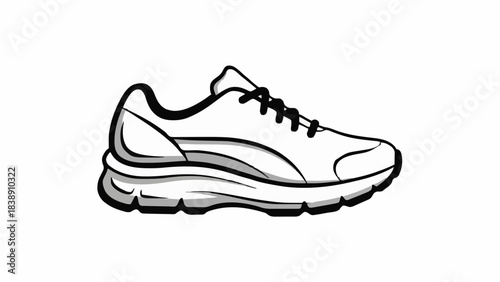 Clean monochrome vector graphic of an athletic running shoe, symbolizing fitness, exercise, and an active lifestyle. Ideal illustration for sportswear and training designs