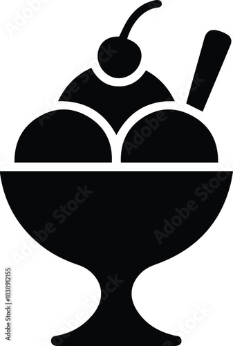 Minimalist black ice cream sundae dessert bowl silhouette vector icon