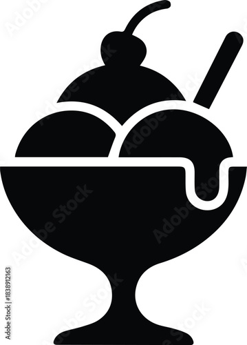 Minimalist black ice cream sundae dessert bowl silhouette vector icon