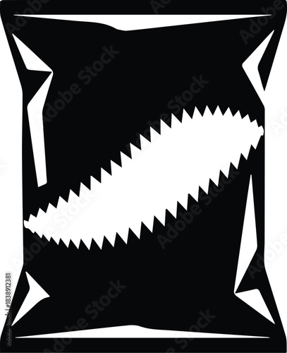Minimalist black open bag of potato chips snack silhouette vector icon