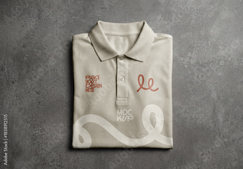 Template Mockup Folded Polo Shirt Branding on Concrete Background