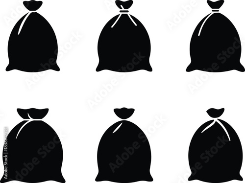 Set of Minimalist black rice sack bag food silhouette vector icon