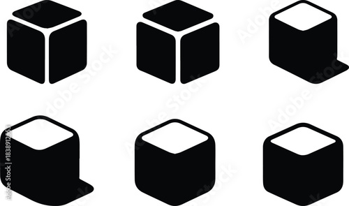 Set of Minimalist black sugar cube sweet ingredient silhouette vector icon
