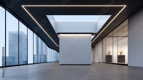 Modern office space design urban high-rise interior architecture minimalist aesthetic wide viewpoint