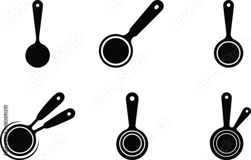 Set of Minimalist black measuring spoon kitchen tool silhouette vector icon