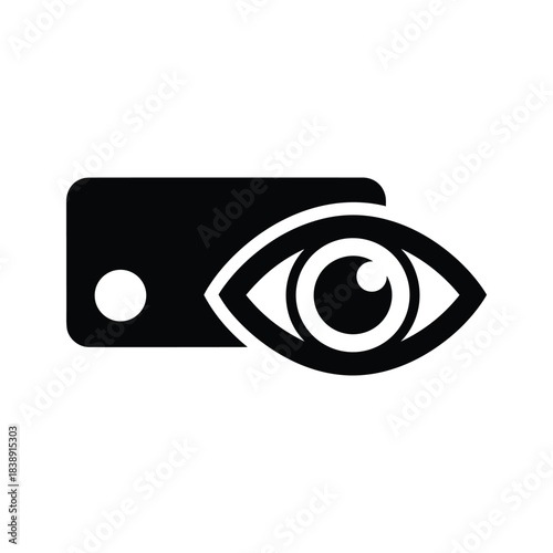 Black and white icon representing an eye looking over a rectangular shape, isolated on