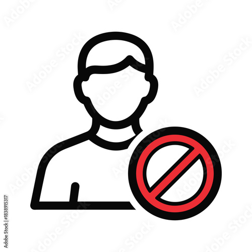 Simple black and white icon representing a blocked or restricted user profile with a red prohibition sign