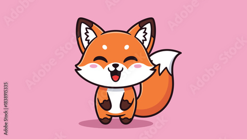Cute cartoon fox with a happy laughing expression and fluffy tail.