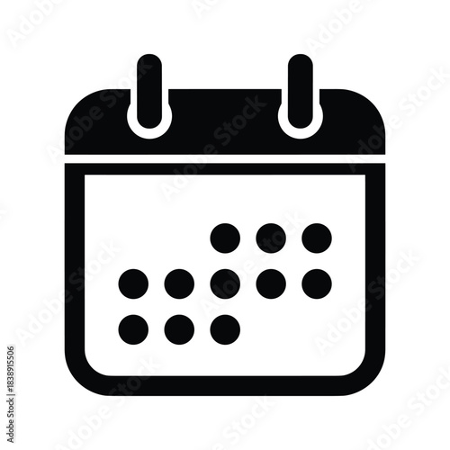 Simple black and white icon representing a calendar with marked dates, isolated on
