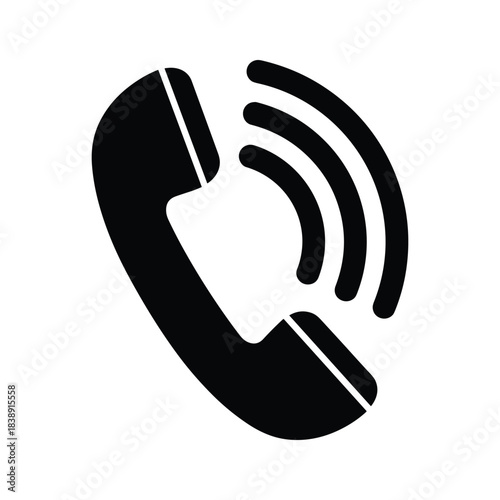 Black silhouette icon of a ringing telephone receiver indicating an incoming or active call, isolated on