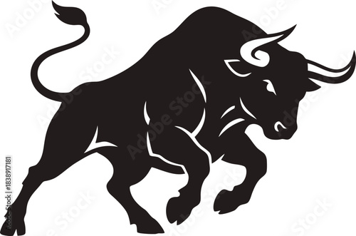 Powerful Charging Bull Silhouette – Strong Animal Symbol Logo Vector