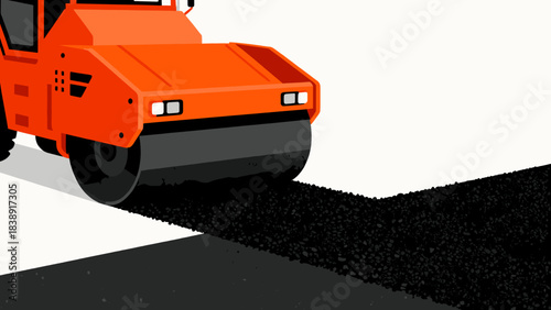 Road construction machinery laying asphalt on white background  