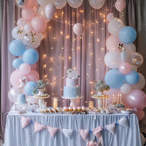 dreamy celebration scene with fairy lights and pastel decorations