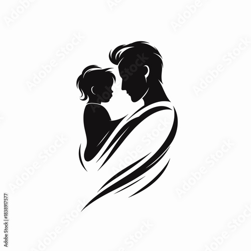 Father and child silhouette on white background
