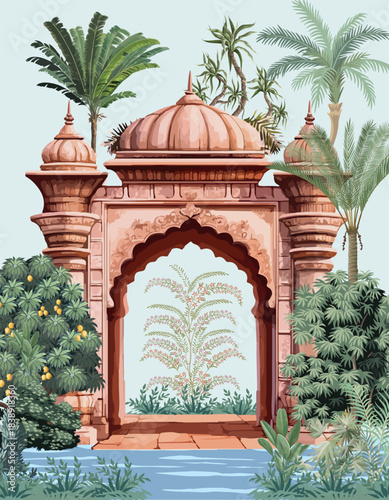 Indian Heritage Wallpapers For Walls, Chinoiserie Garden Panoramic Green Painted Designer Mural Wallpaper