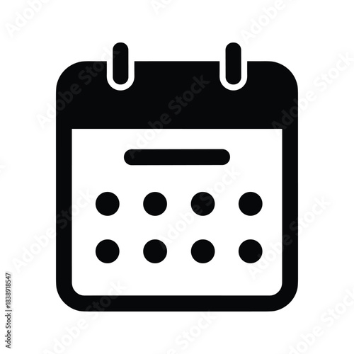 Black and white calendar icon isolated on representing time management