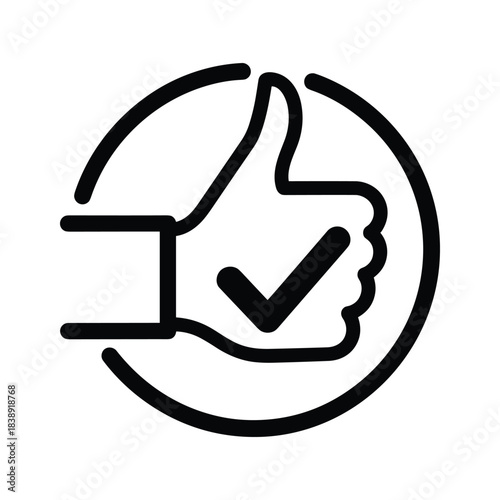 Thumbs up icon with check mark isolated on, a symbol of approval