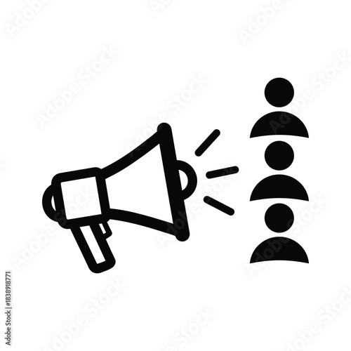 A megaphone announces to a group of people isolated on, promoting news