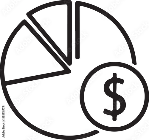 Pie Chart Icon with Dollar Sign Symbol on White Background graph data on transparent background