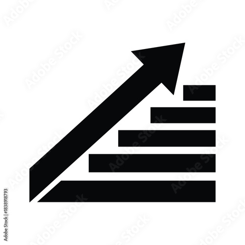 Black arrow pointing upwards on stairs isolated on represents growth