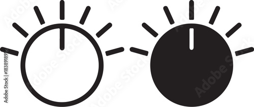 Volume Control Knob Icon in Black and White Line Art and Solid Fill dial sound on transparent background