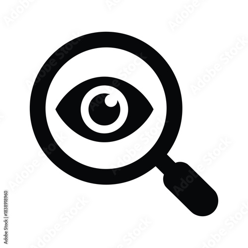 Magnifying glass with eye icon isolated on, symbol of search and vision