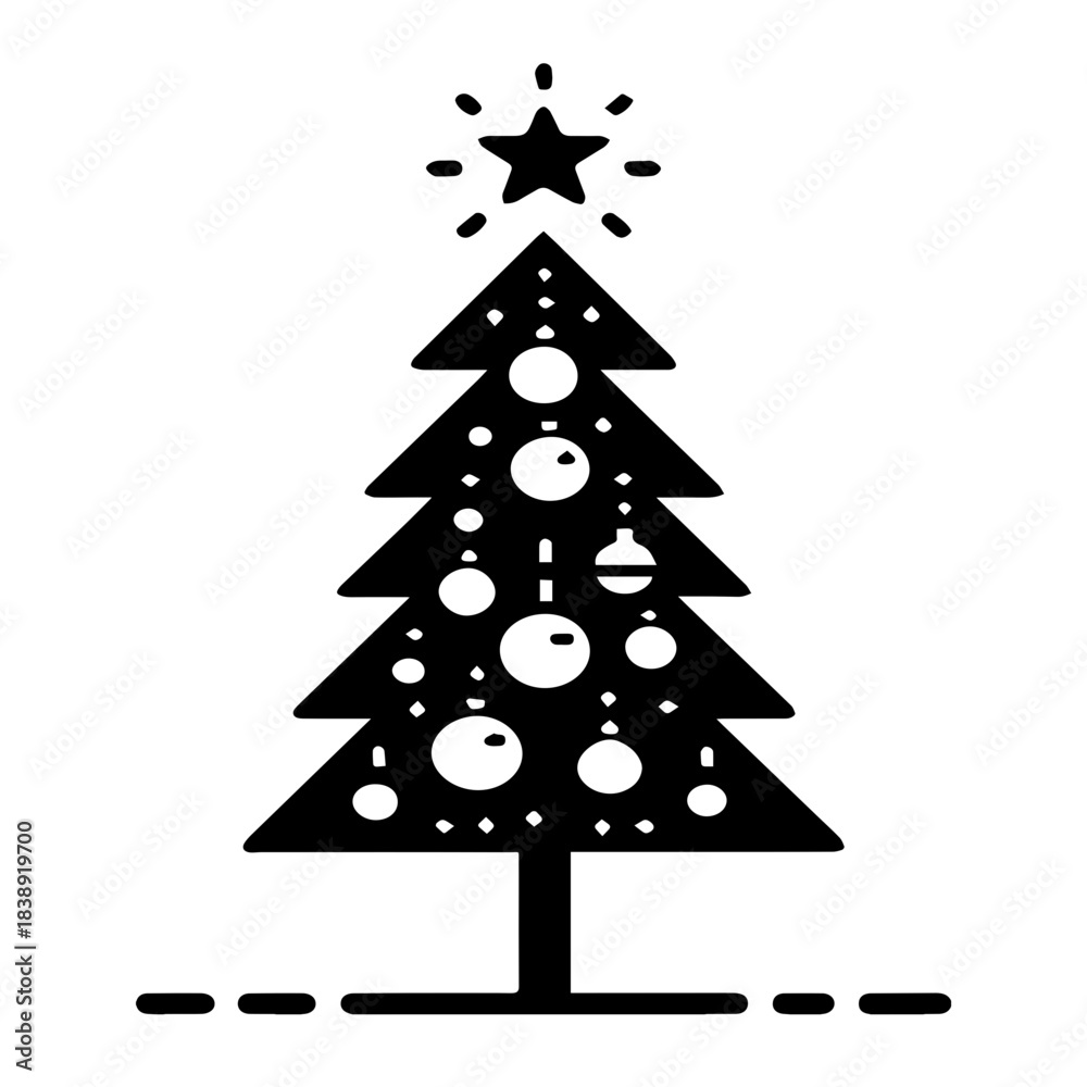 Fototapeta premium A festive Christmas tree adorned with ornaments and a shining star at its peak, ready for holiday celebrations