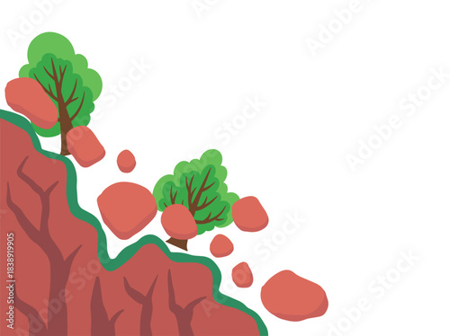 House Tree Disaster Landslide Illustration
