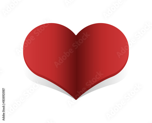 Red heart with soft shading without background.
