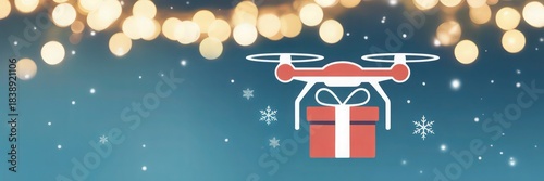Festive Drone Delivery Illustration  Holiday Gift Drop and Modern Shipping Concept.
