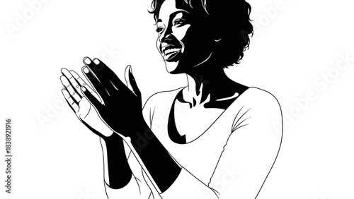 Joyful Black businesswoman applauding success with vibrant smile in high contrast style